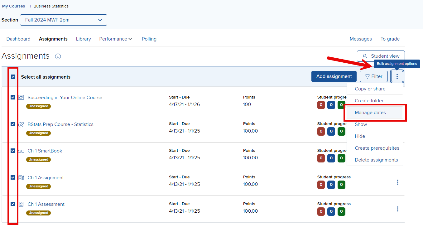 Connect - Changing and Shifting Assignment Dates